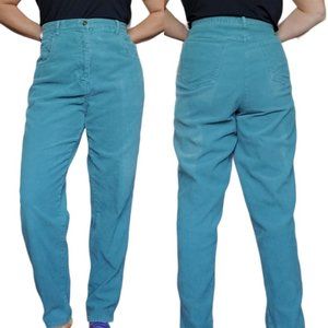 Vintage 90s‎ Robin Egg Blue Corduroy Mom Jeans High Waist Tapered Leg Sz 14 X 30